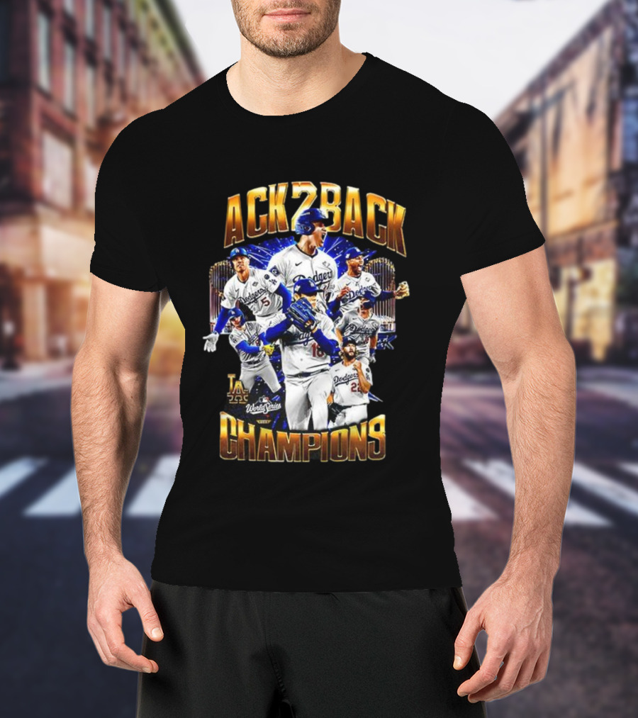 Los Angeles Dodgers World Series Back 2 Back Champions Player Trophy T-Shirt