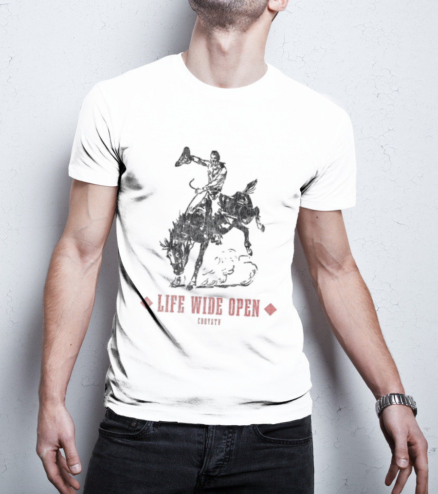 Cboystv Life Wide Open Cowboy Riding Bull T-Shirt