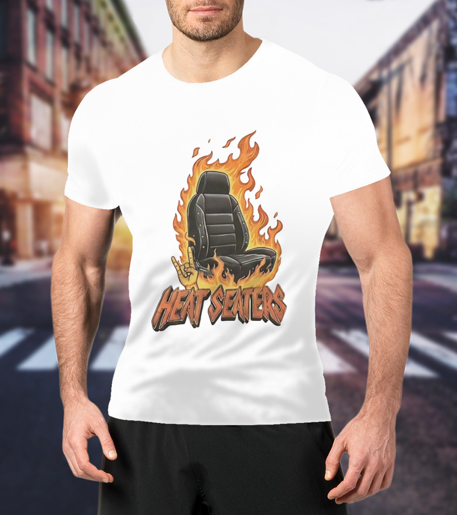 Heat Seaters Flaming Car Seat Rock Emoji T-Shirt