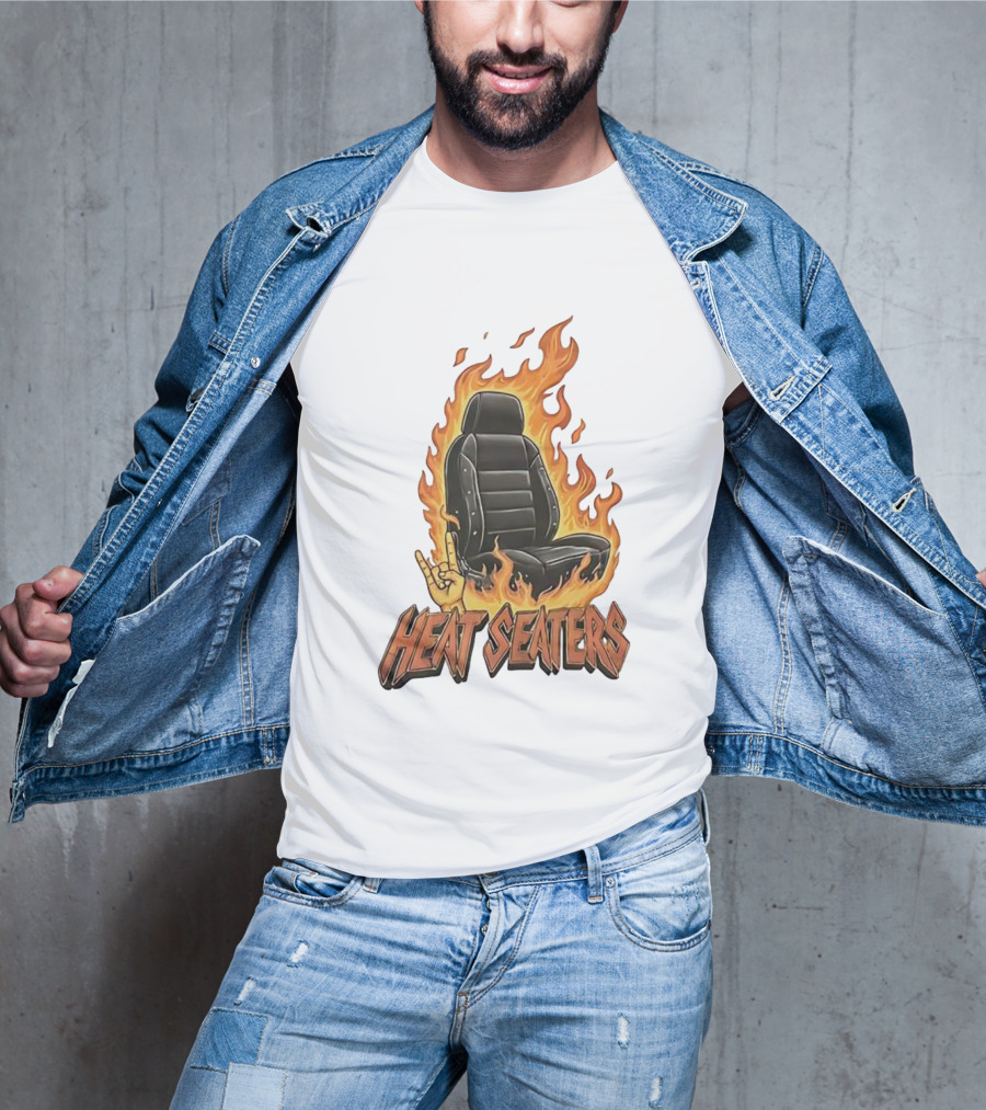 Heat Seaters Flaming Car Seat Rock Emoji T-Shirt