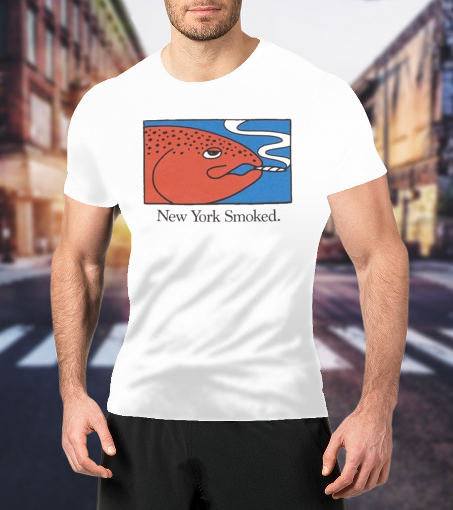 New York Smoked Fish OnlyNY Salmon Illustration Blue Background T-Shirt