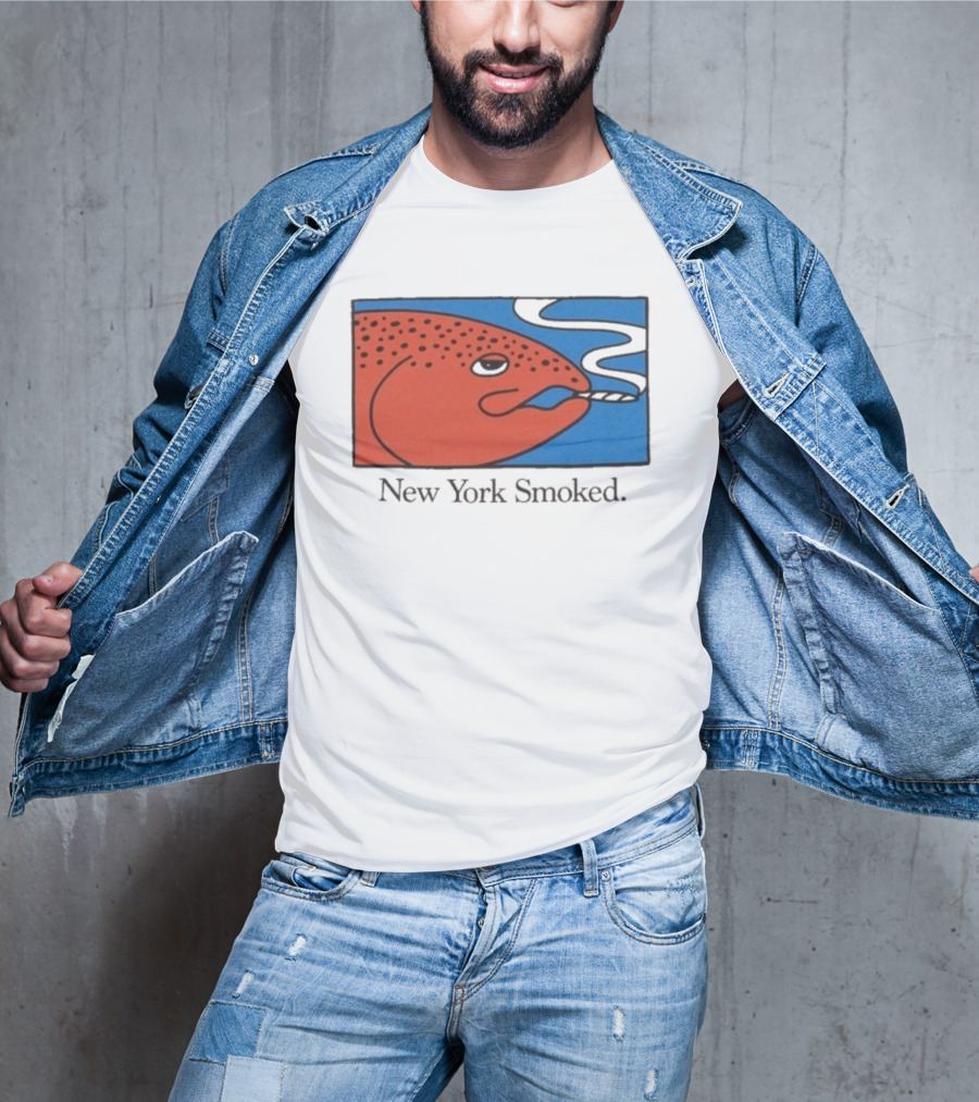 New York Smoked Fish OnlyNY Salmon Illustration Blue Background T-Shirt