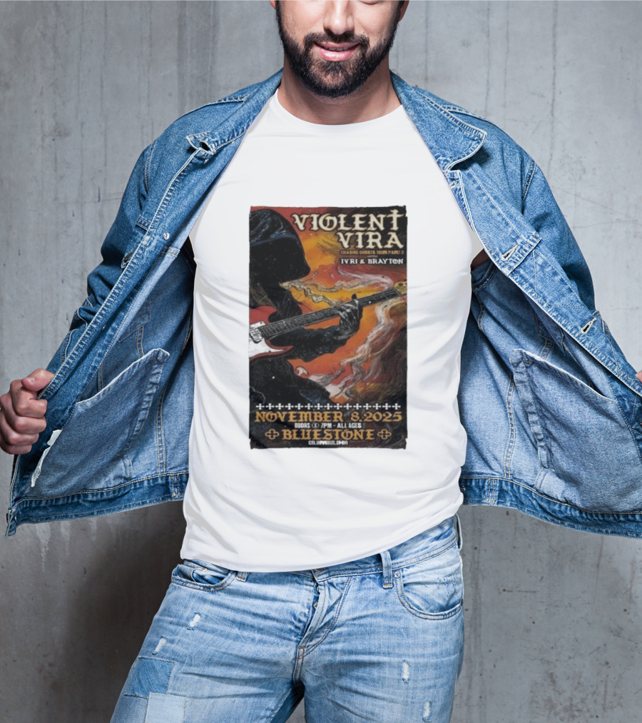 Violent Vira Chasing Ghosts Tour Part II November 8 2025 Bluestone Columbus OH Ivri & Brayton Guitar T-Shirt