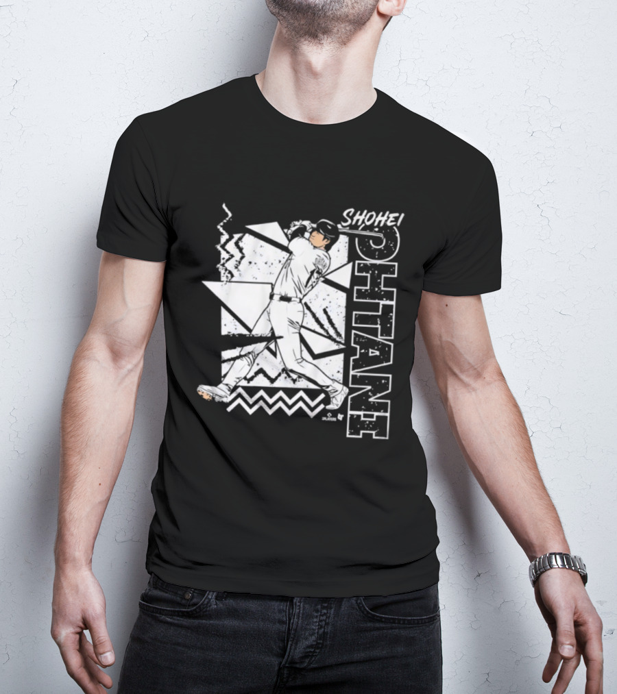 Shohei Ohtani 90s Style Retro Baseball Tribute With Vibrant Geometric Background T-Shirt