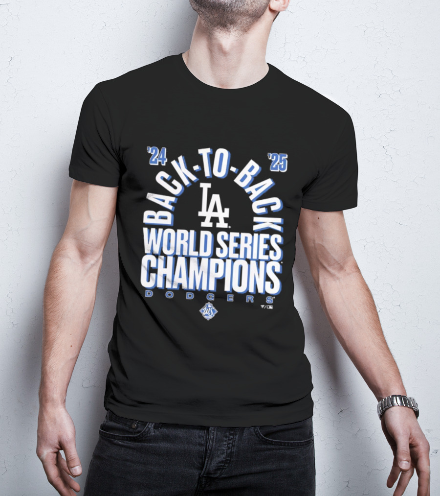 Los Angeles Dodgers 24 25 Back To Back World Series Champions LA Logo T-Shirt