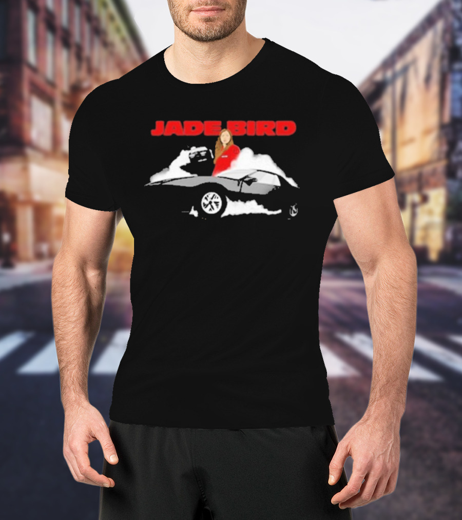 Jade Bird Red Attire Woman With Car And Clouds T-Shirt