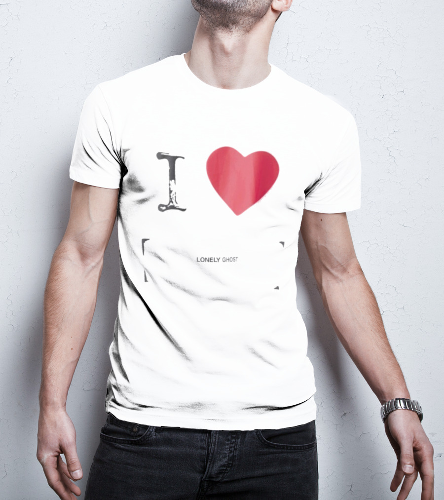 I Love Lonely Ghost Heart Stamp T-Shirt