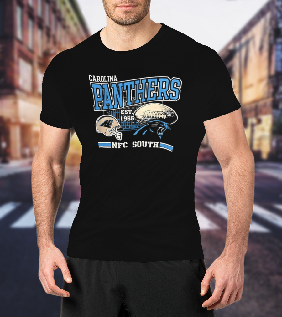 Carolina Panthers Est 1955 NFC South Helmet And Panther Graphic T-Shirt
