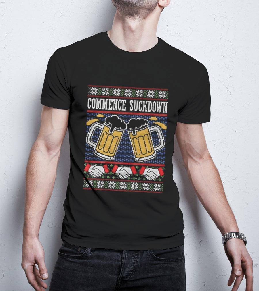 Commence Suckdown Beer Glasses Christmas Festive Cheers T-Shirt