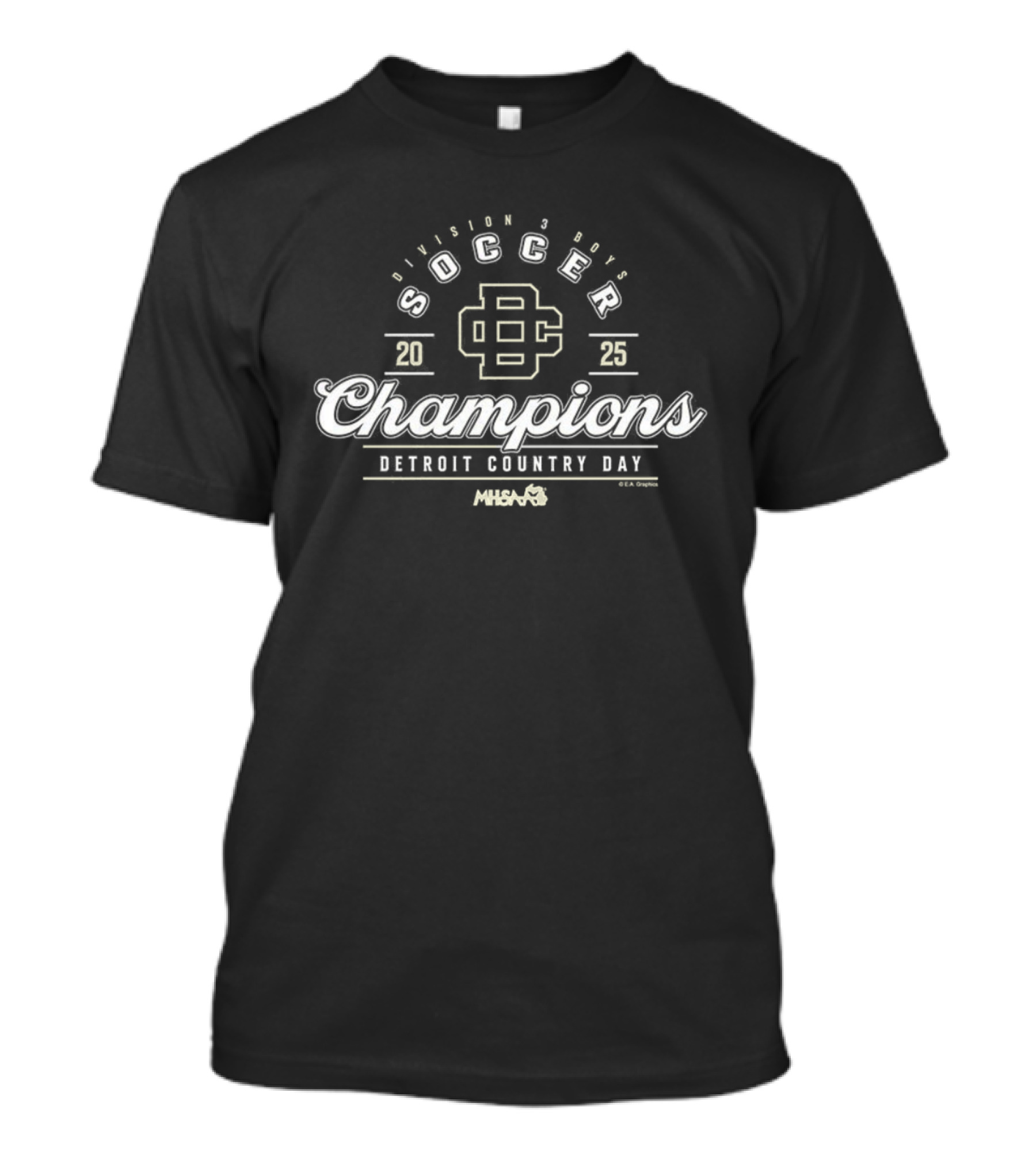 Detroit Country Day 2025 MHSAA Boys Soccer Division 3 Champions Badge T-Shirt