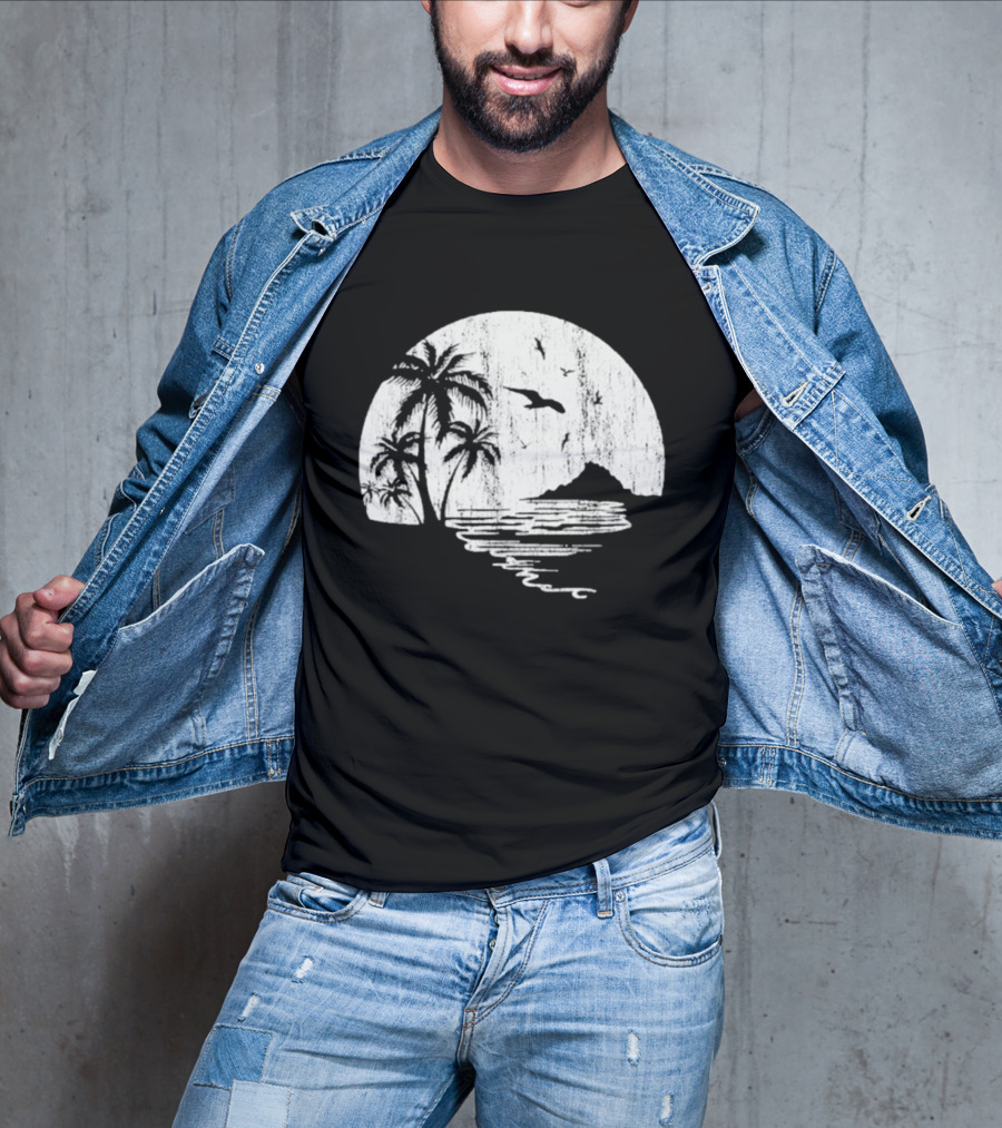 High Potential Morgan Moon Beach Palm Tree Coastal Sunset Scene Silhouette T-Shirt