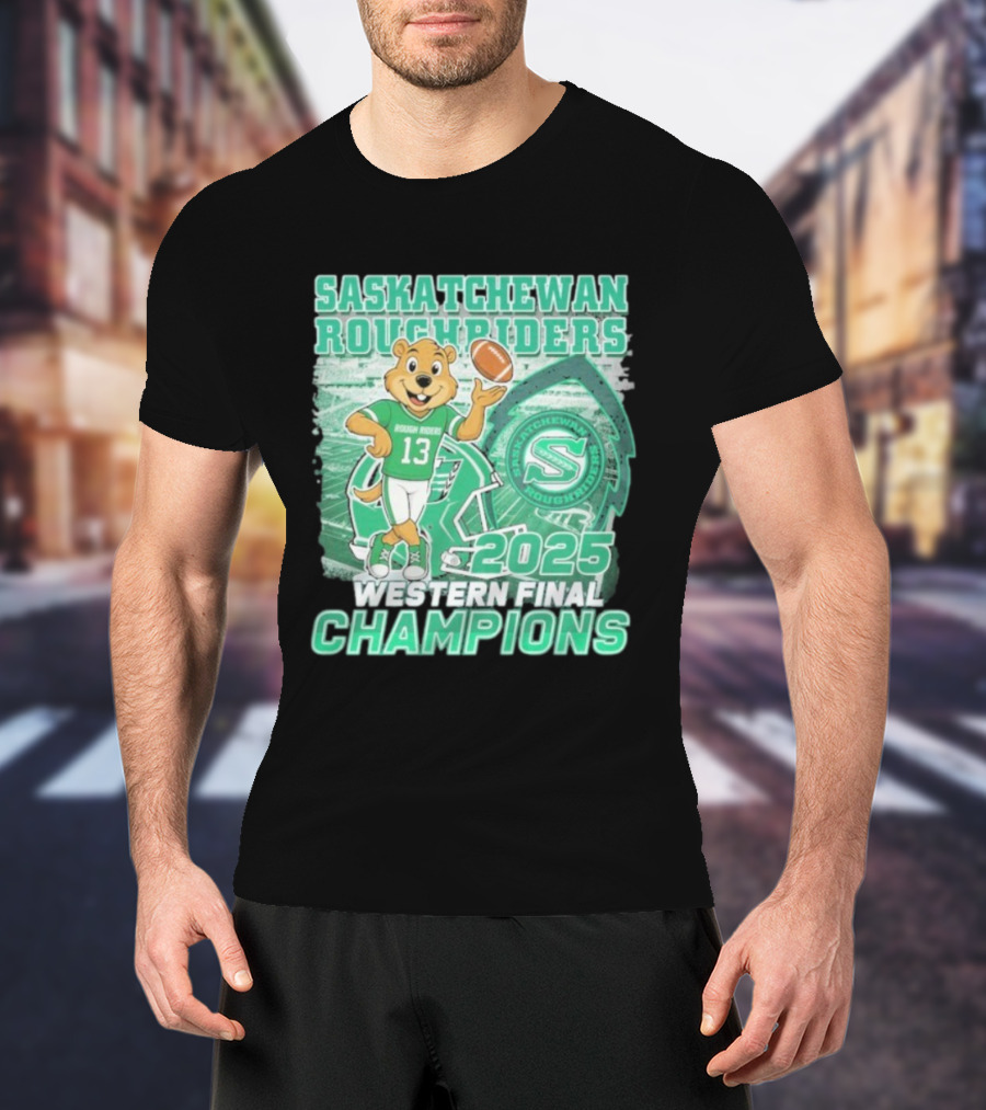 Saskatchewan Roughriders 2025 Western Final Champions Mascot Football T-Shirt