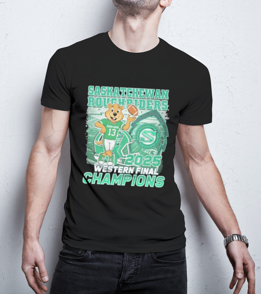 Saskatchewan Roughriders 2025 Western Final Champions Mascot Football T-Shirt