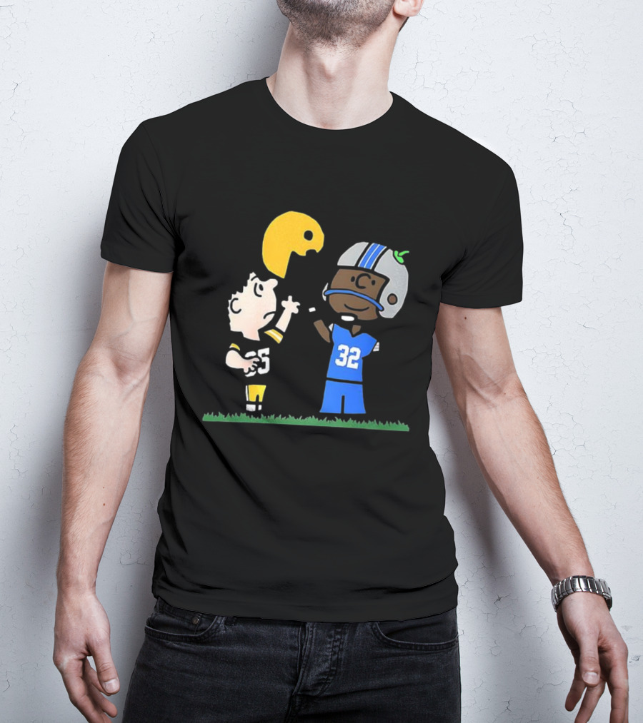 Green Bay Packers Vs Detroit Lions Peanuts Cartoon Lucy Charlie Brown Football T-Shirt