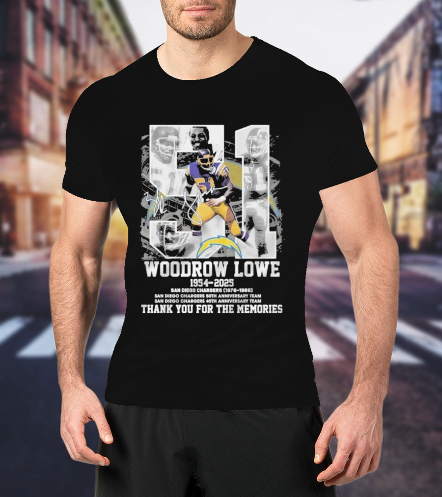 Woodrow Lowe 1954-2023 San Diego Chargers Anniversary Team Thank You For The Memories T-Shirt