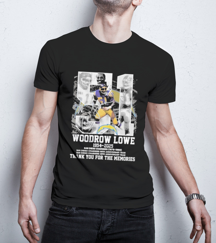 Woodrow Lowe 1954-2023 San Diego Chargers Anniversary Team Thank You For The Memories T-Shirt