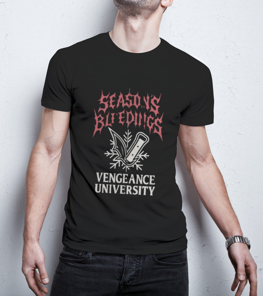Vengeance University's Season's Bleedings Christmas Knife Snowflake T-Shirt