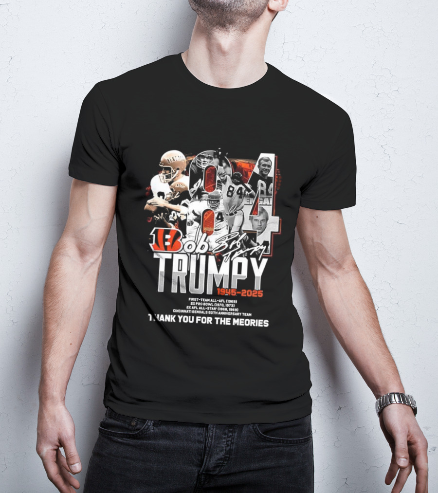 Bob Trumpy 84 Cincinnati Bengals 1968-2023 Anniversary Signature Thank You For The Memories T-Shirt