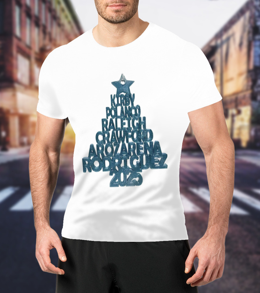 2025 Seattle Mariners Kelenic Pollock Raleigh Crawford Arozarena Rodriguez Christmas Tree T-Shirt