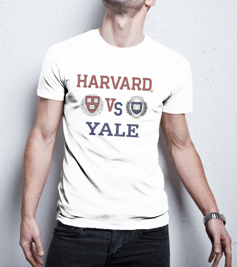 Harvard Vs Yale Rivalry Matchup Iconic University Crest Faces Off T-Shirt