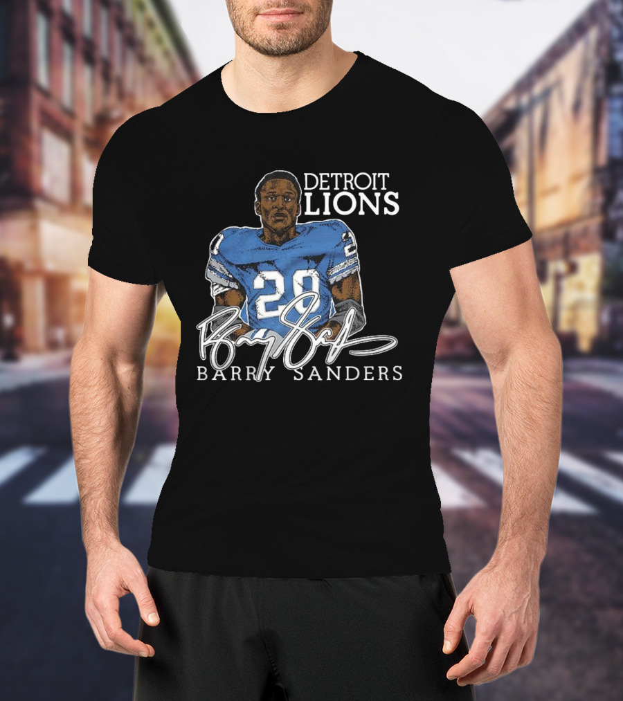 Detroit Lions Barry Sanders 20 Retired Player Classic Signature T-Shirt