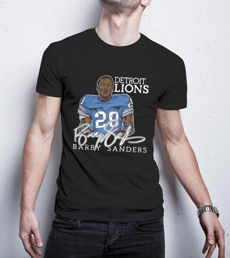 Detroit Lions Barry Sanders 20 Retired Player Classic Signature T-Shirt