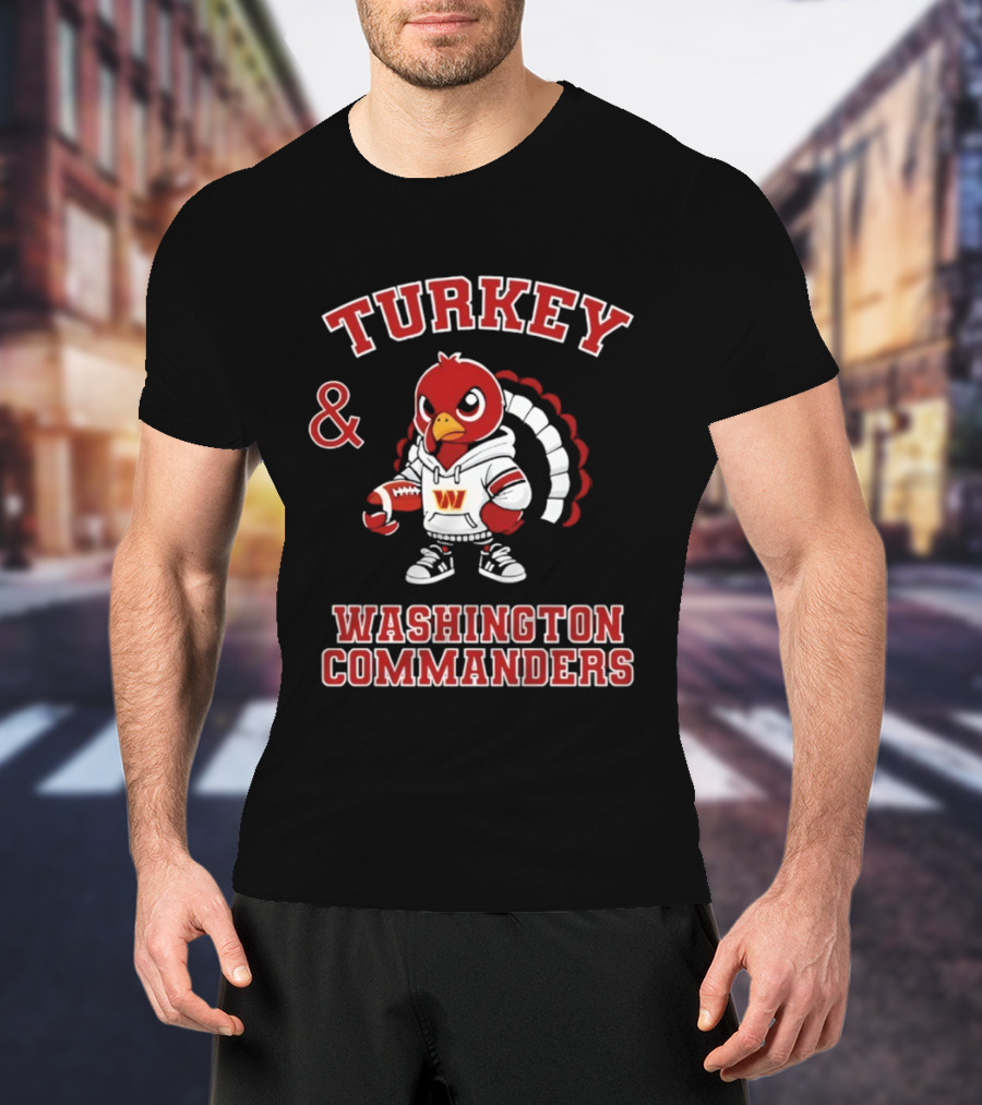 Turkey And Washington Commanders Football Thanksgiving NFL Fan Apparel T-Shirt