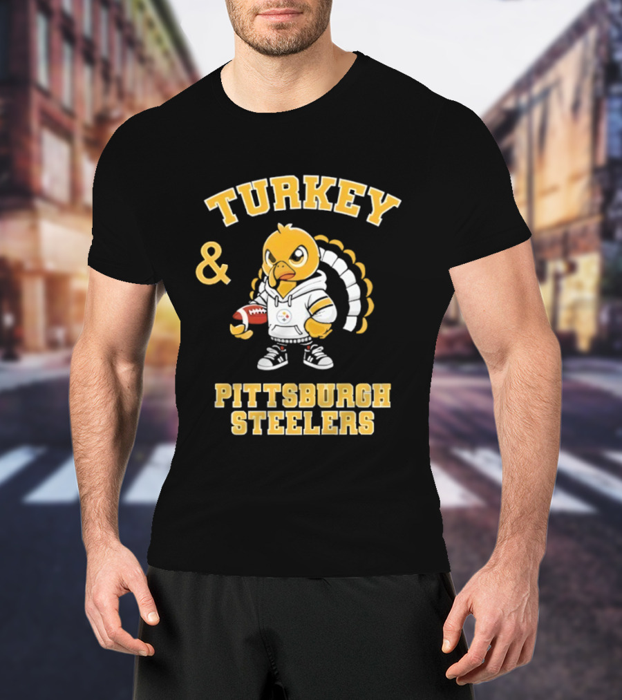 Turkey And Pittsburgh Steelers NFL Football Happy Thanksgiving T-Shirt