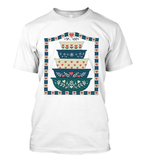 Granny’s Pyrex Stacked Bowls Heart Tulips Classic Vintage Pattern T-Shirt