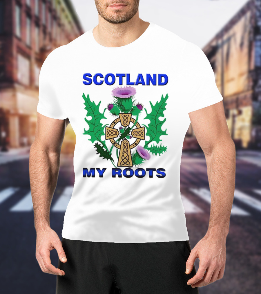 Scotland My Roots Celtic Cross Purple Thistle Heritage T-Shirt