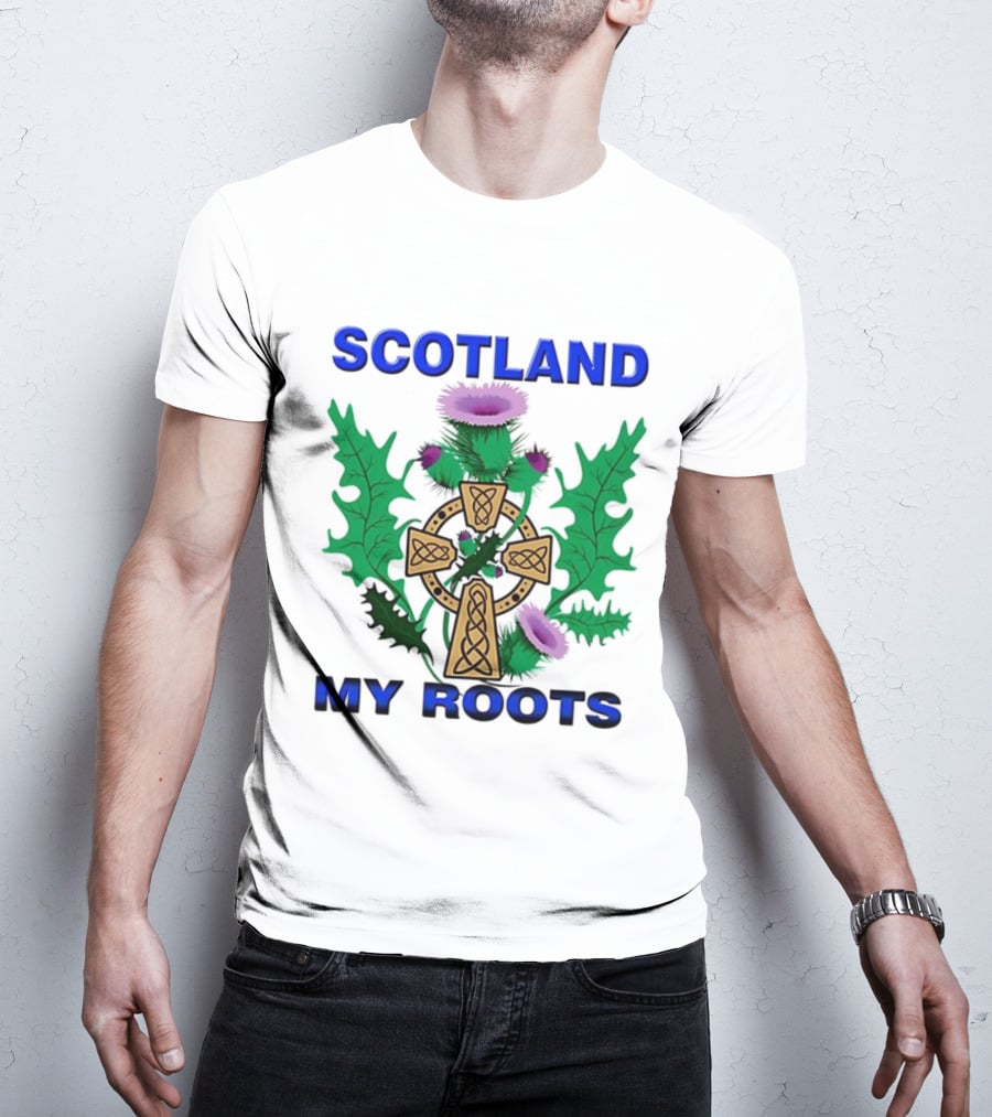 Scotland My Roots Celtic Cross Purple Thistle Heritage T-Shirt