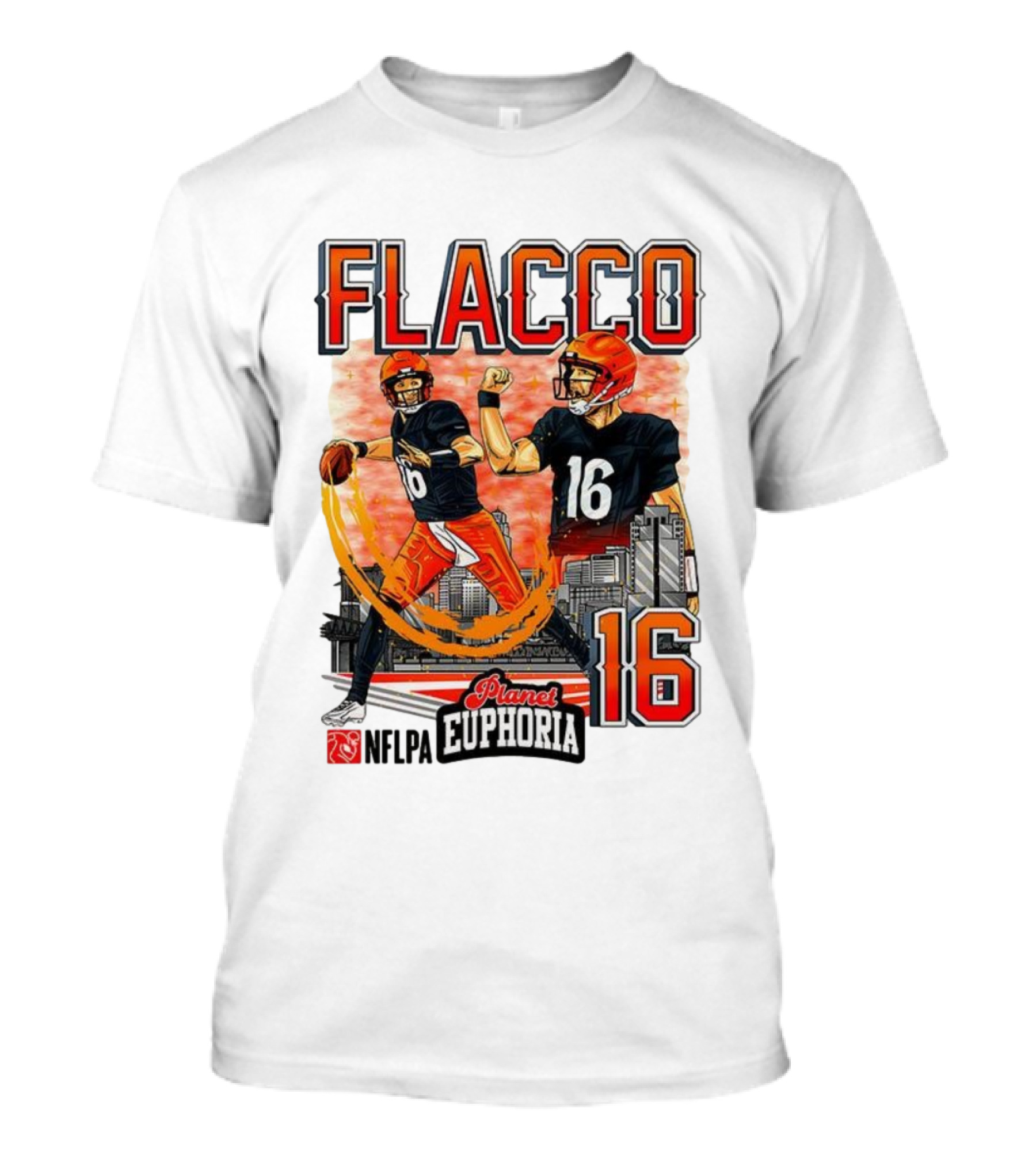 Joe Flacco Cincinnati Bengals Number 16 Planet Euphoria Skyline NFLPA T-Shirt
