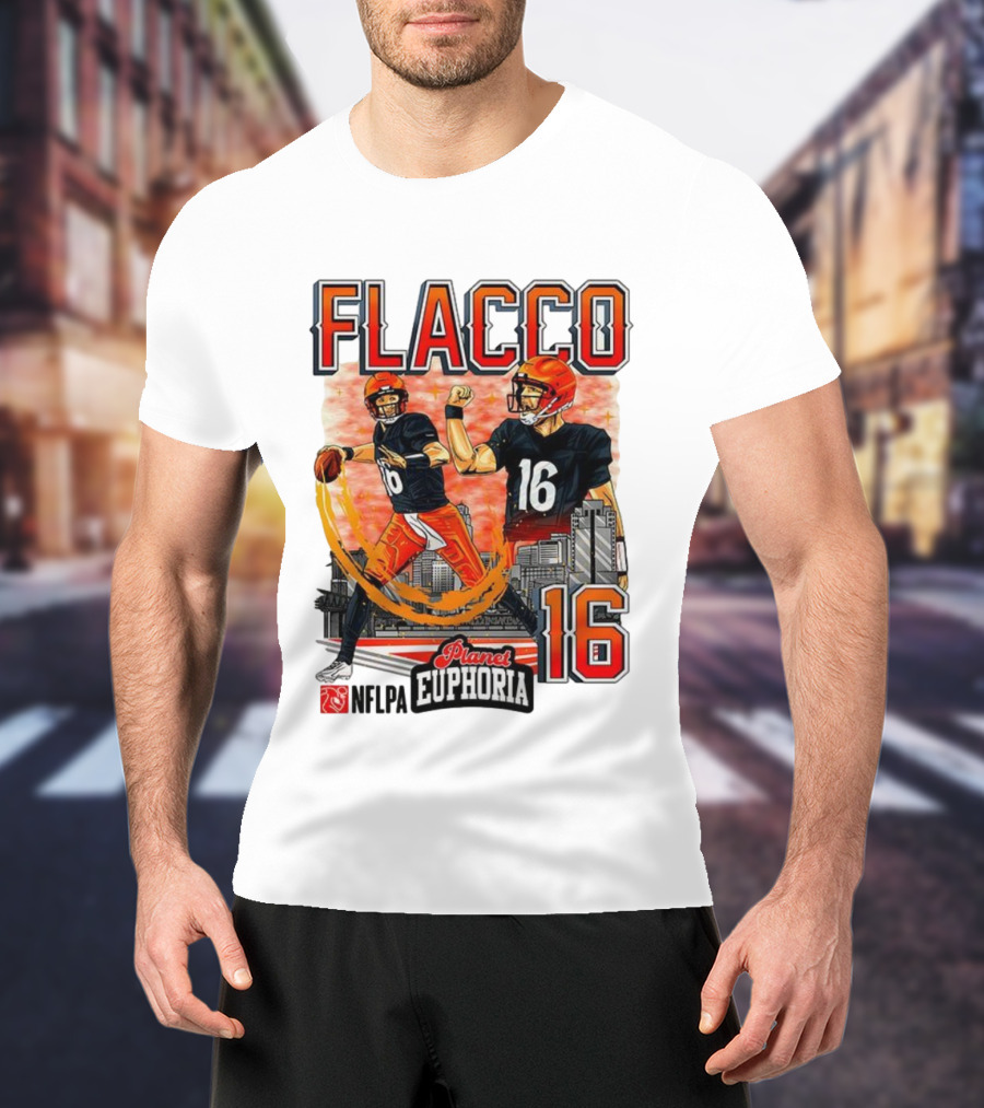 Joe Flacco Cincinnati Bengals Number 16 Planet Euphoria Skyline NFLPA T-Shirt