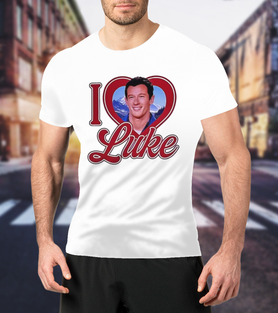 I Love Luke Heart Photo Mountain Background T-Shirt