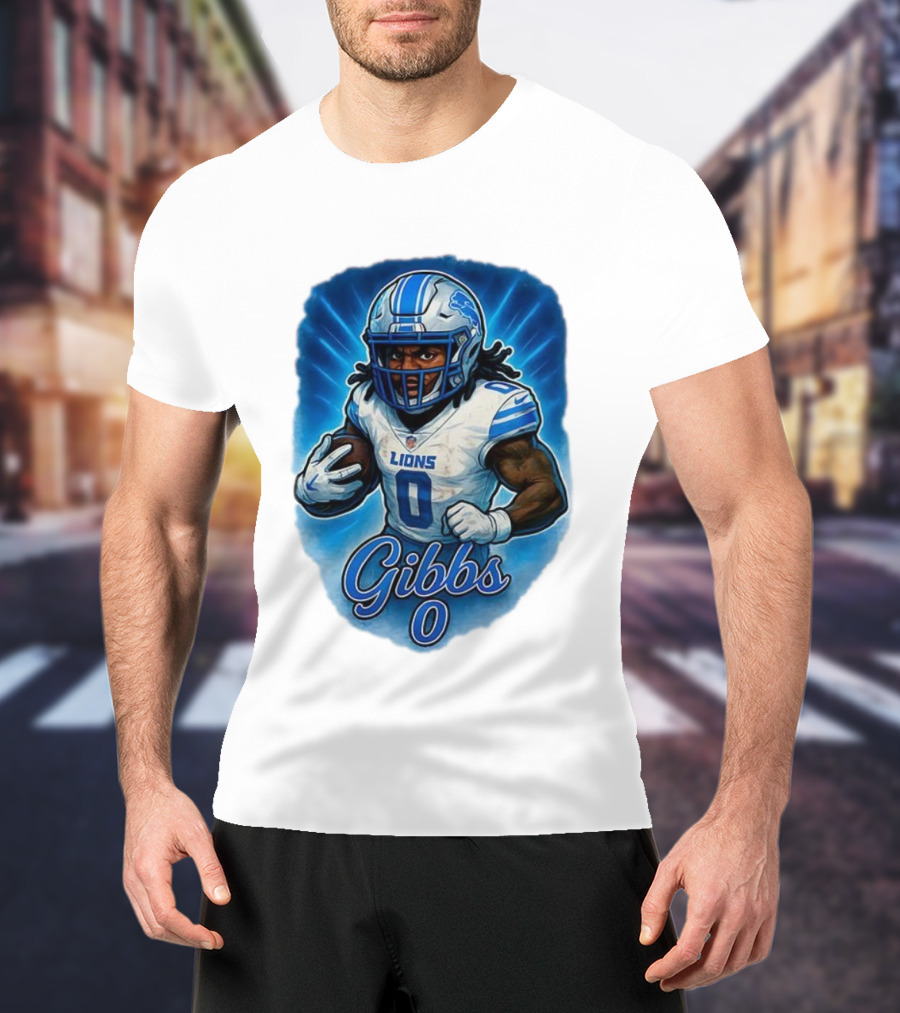 Gibbs Detroit Lions Number 0 Football Caricature T-Shirt