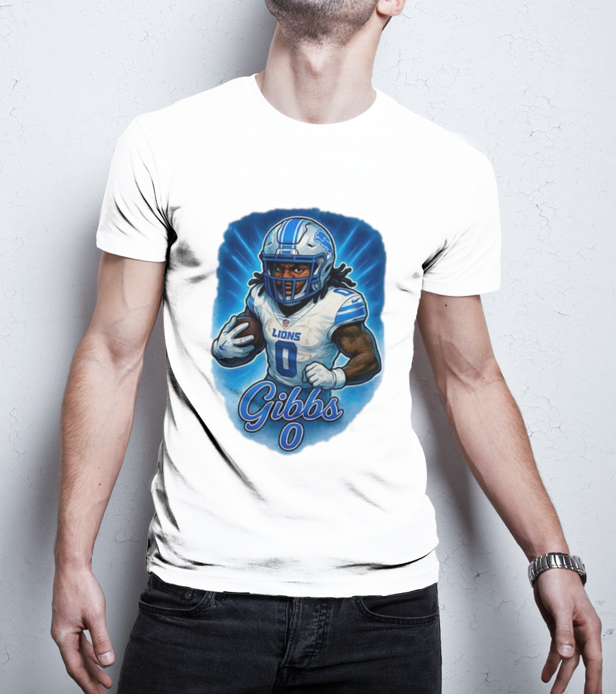 Gibbs Detroit Lions Number 0 Football Caricature T-Shirt