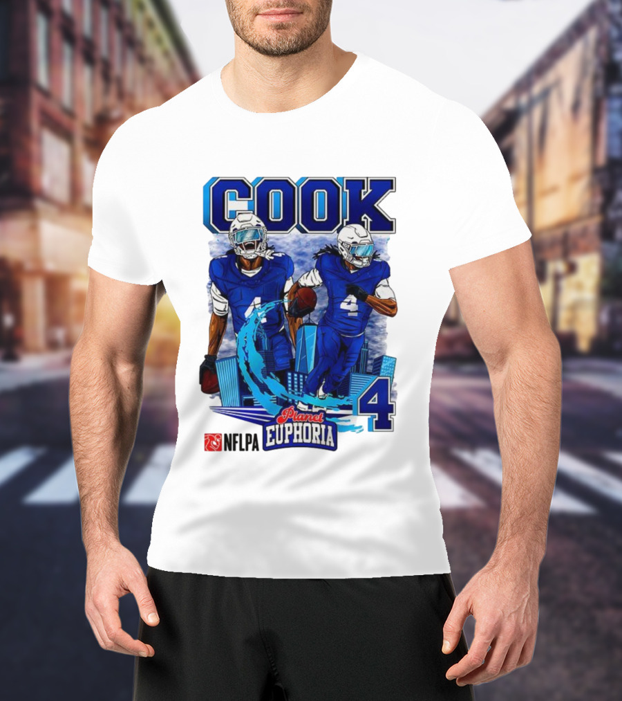 COOK NFLPA Planet Euphoria Number 4 Football Cartoon Skyline T-Shirt