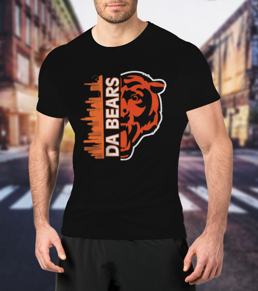 Da Bears Chicago Football City Skyline Bear Head T-Shirt