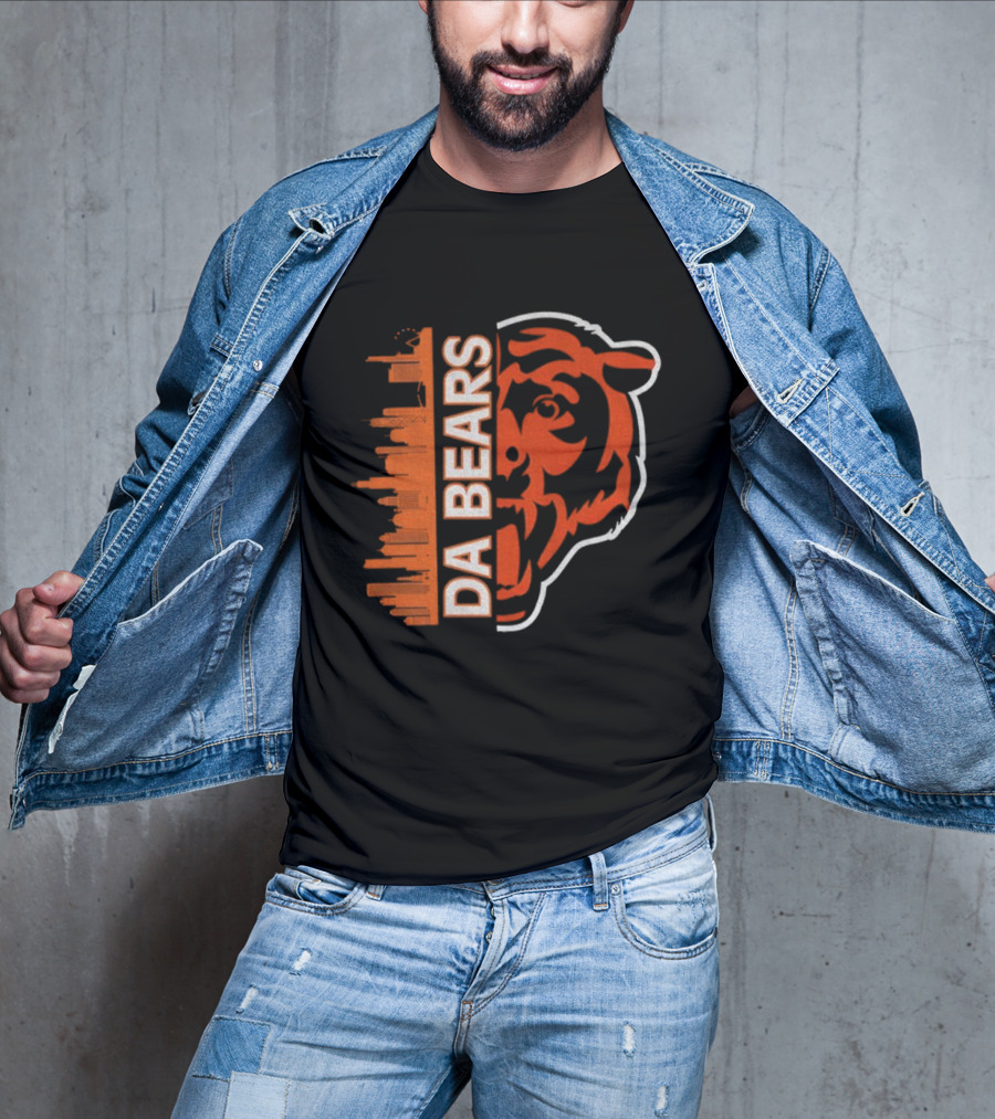 Da Bears Chicago Football City Skyline Bear Head T-Shirt
