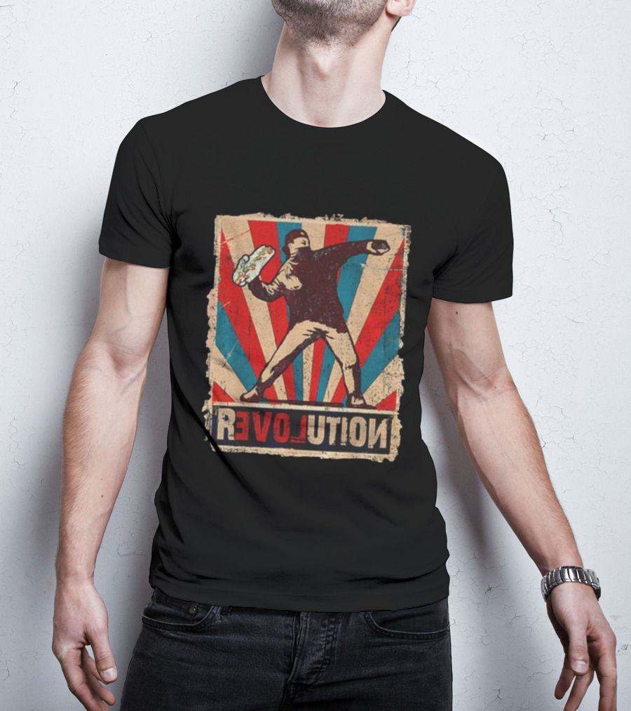 Sandwich Guy Revolution Retro Throwing Graphic T-Shirt