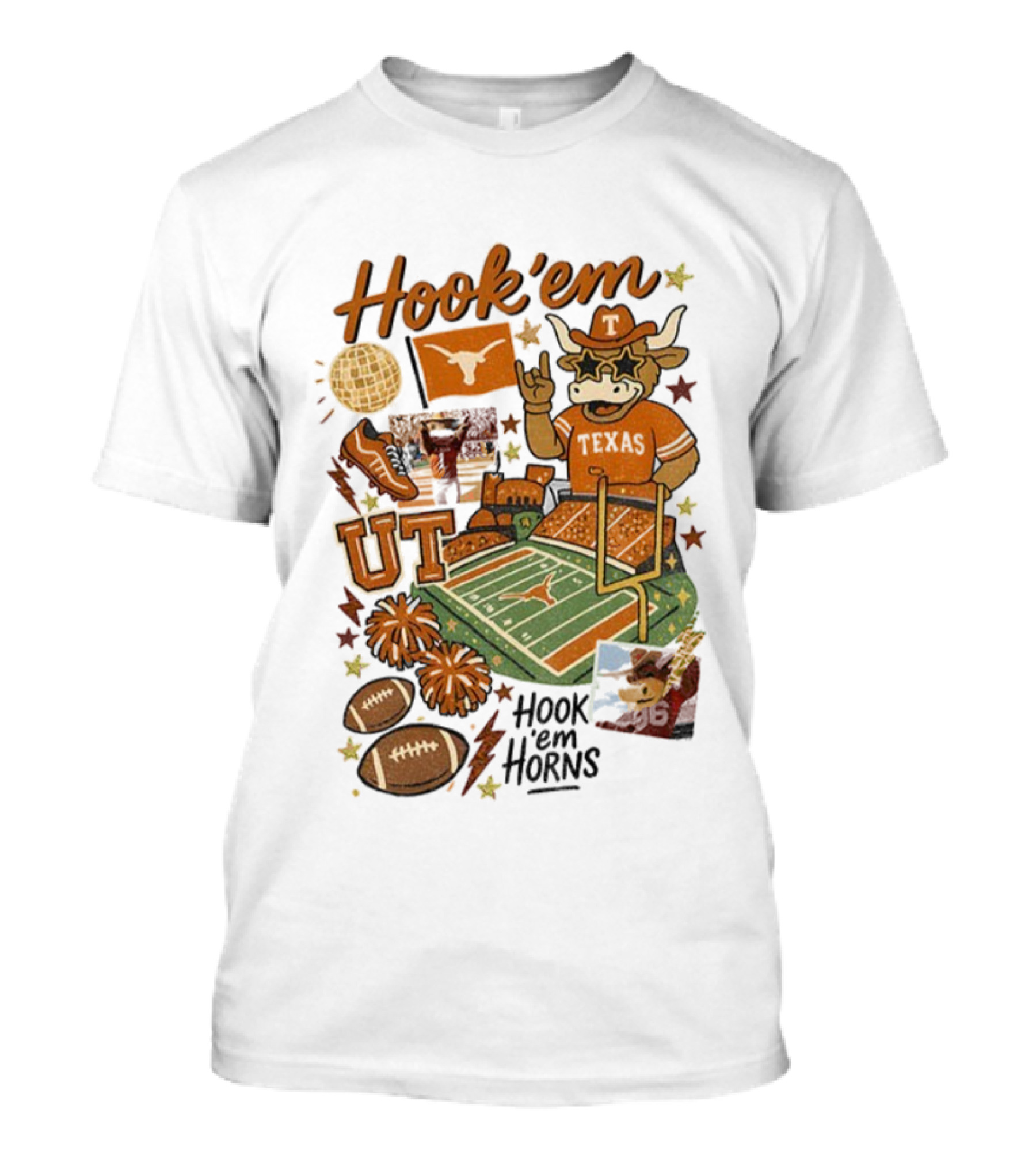 Hook 'Em Texas Longhorns Football Mascot UT Vintage NFL T-Shirt