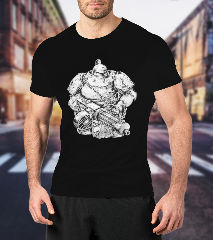Armored Infantry Mechanical Warrior Skull Cannon Chains T-Shirt