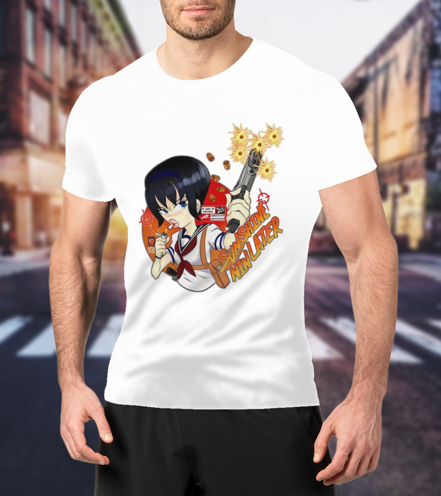 Sunshine Nin Later Anime Character Smoking Gun Action Scene T-Shirt