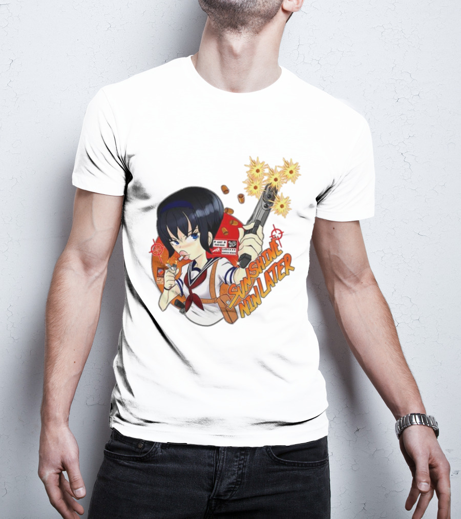 Sunshine Nin Later Anime Character Smoking Gun Action Scene T-Shirt