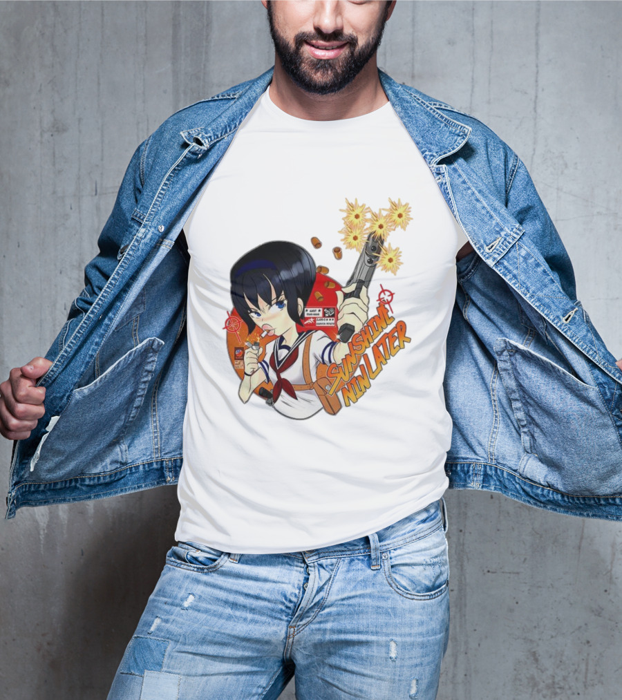 Sunshine Nin Later Anime Character Smoking Gun Action Scene T-Shirt