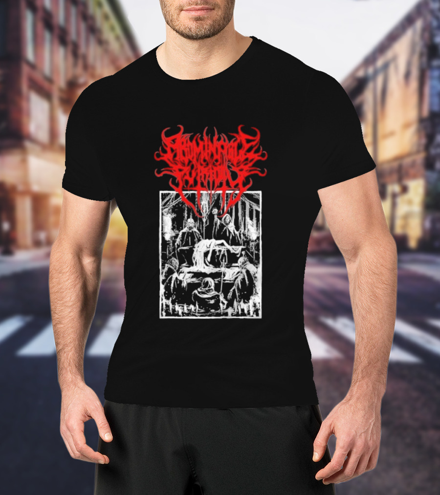 Abominable Putridity Digital Unholy Extreme Metal Art Red Logo Skeleton Design T-Shirt