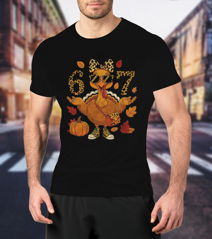 Boujee Turkey Leopard Bow 6 7 Meme Happy Thanksgiving Fall T-Shirt