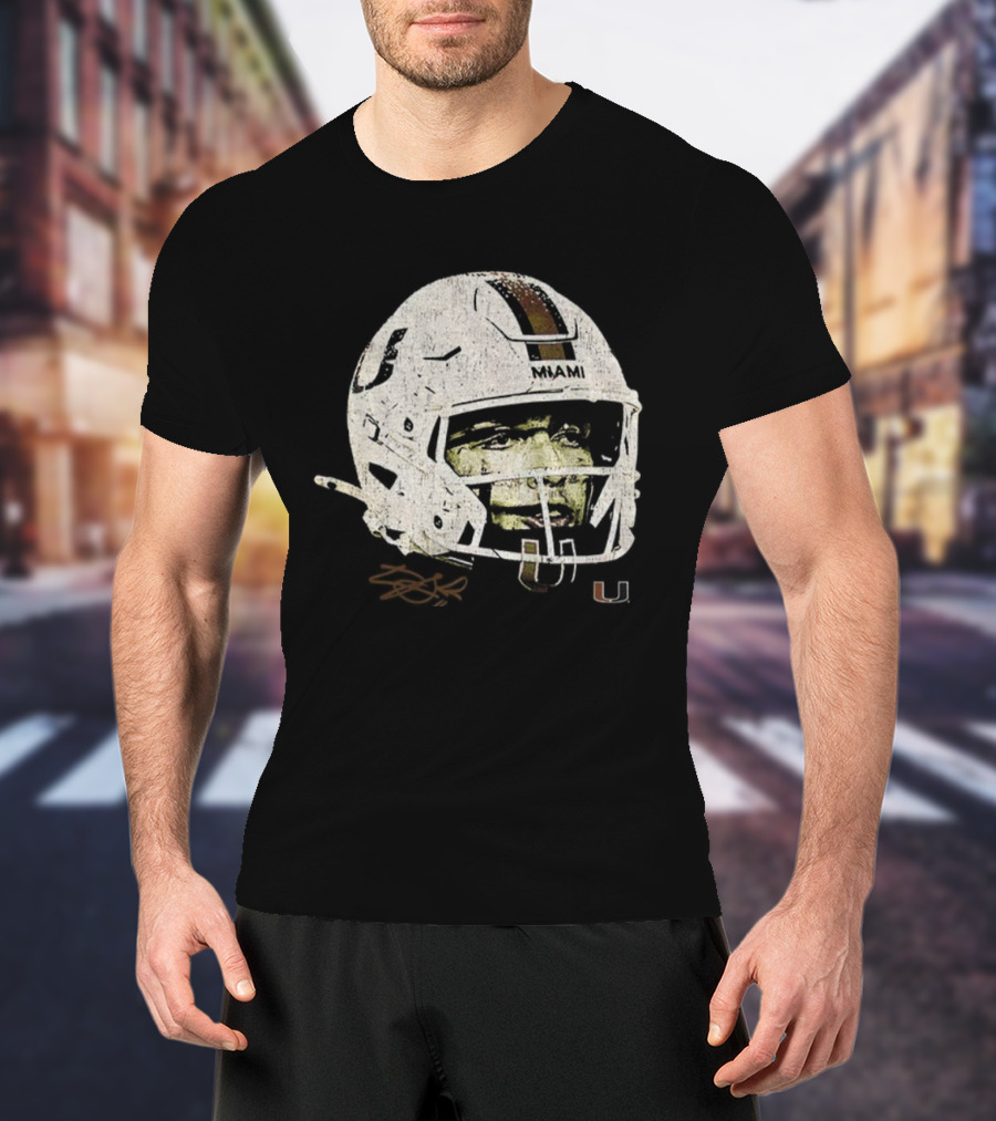 Carson Beck Miami Hurricanes Helmet Face NFL Football Signature U Logo T-Shirt