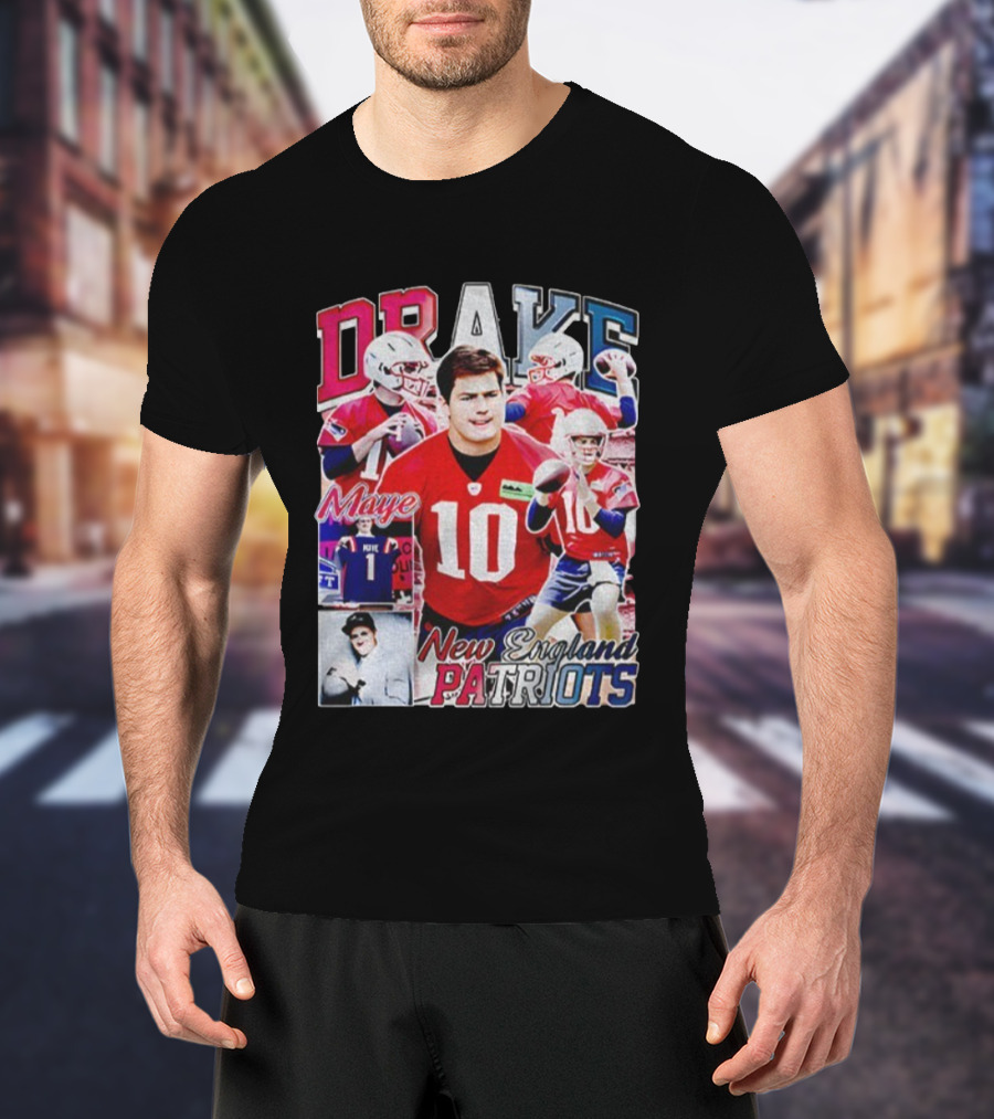 Drake Maye New England Patriots NFL Football Collage T-Shirt