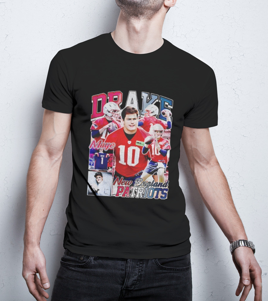 Drake Maye New England Patriots NFL Football Collage T-Shirt